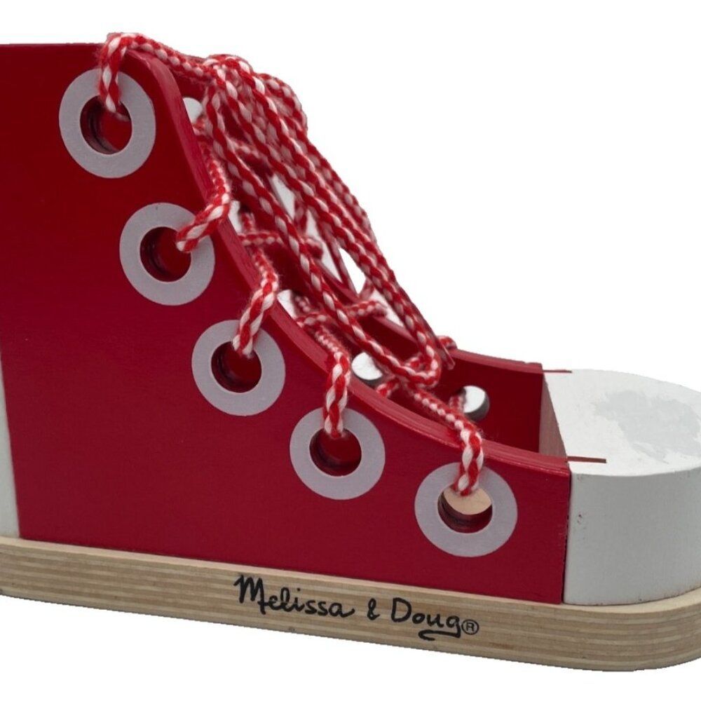 Melissa & Doug Wooden Sneaker Lace-Up Kids Learning Toy Preschool Motor Skills